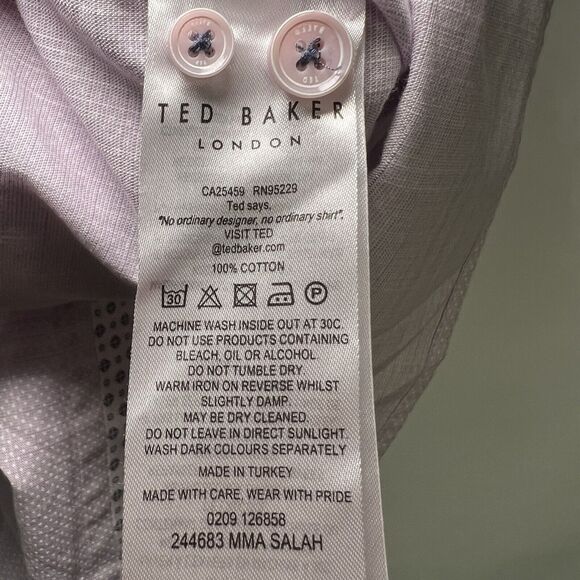 Ted Baker London Short Sleeve Button Down Shirt Mens Size 5 M/L Light Purple EUC - Picture 9 of 14